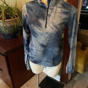Elegant Blue Tie-Dye Quarter-Zip Sweatshirt